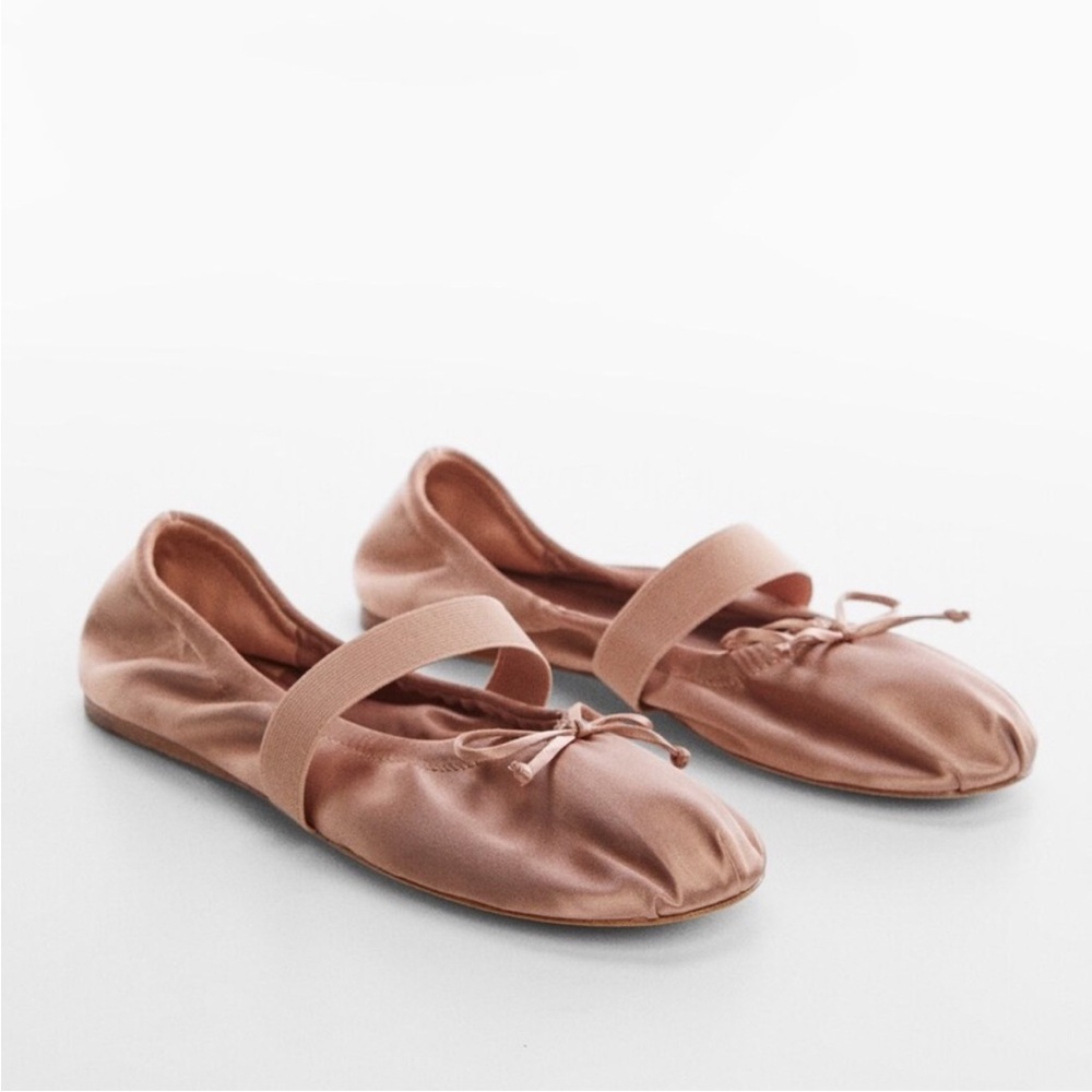 Mango pink satin ballet flats with elastic strap NWT